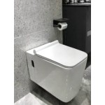 Bồn cầu bệt treo tường vuông trắng