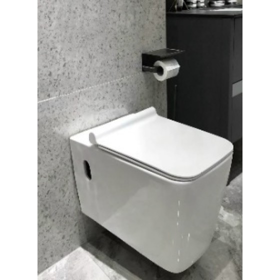 Bồn cầu bệt treo tường vuông trắng