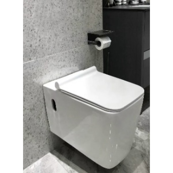 Bồn cầu bệt treo tường vuông trắng